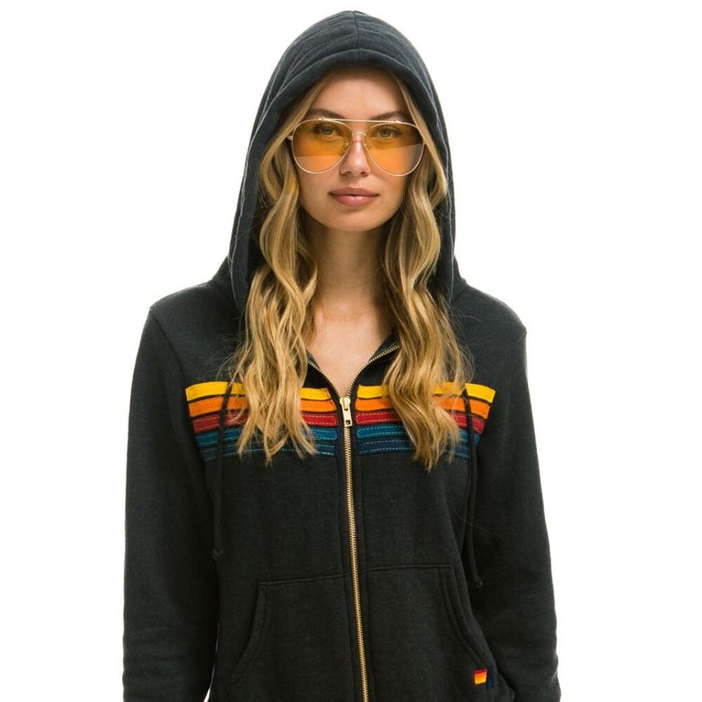 NEW Aviator Nation 5 Stripe Zip Hoodie Sweatshirt Large Charcoal $196 msrp - Picture 3 of 3